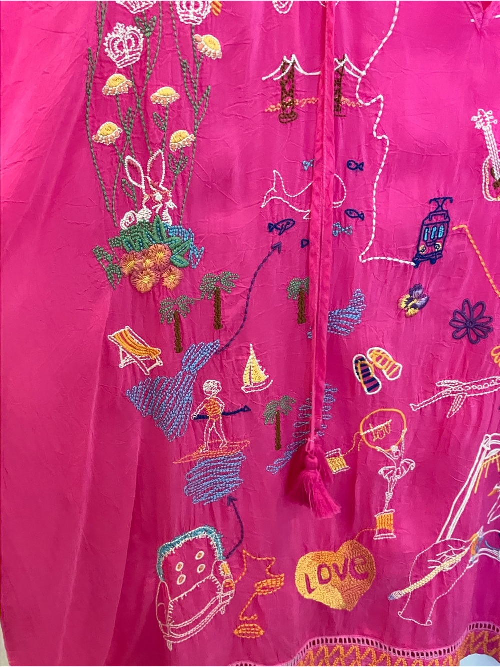 Johnny Was Bright Fuchsia Embroidered V-Neck Tunic - Picture 4 of 14